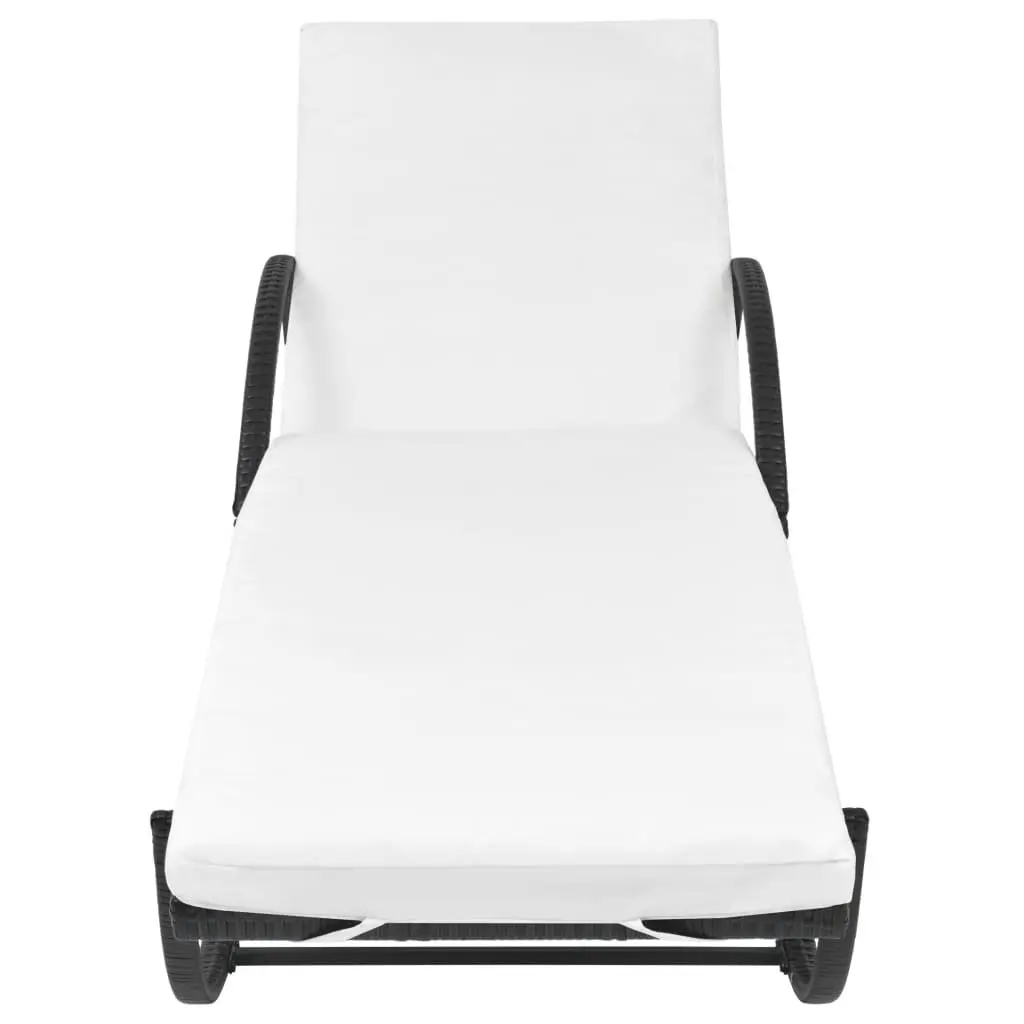 Sun Lounger PE Rattan with Cushion and Side Table Black