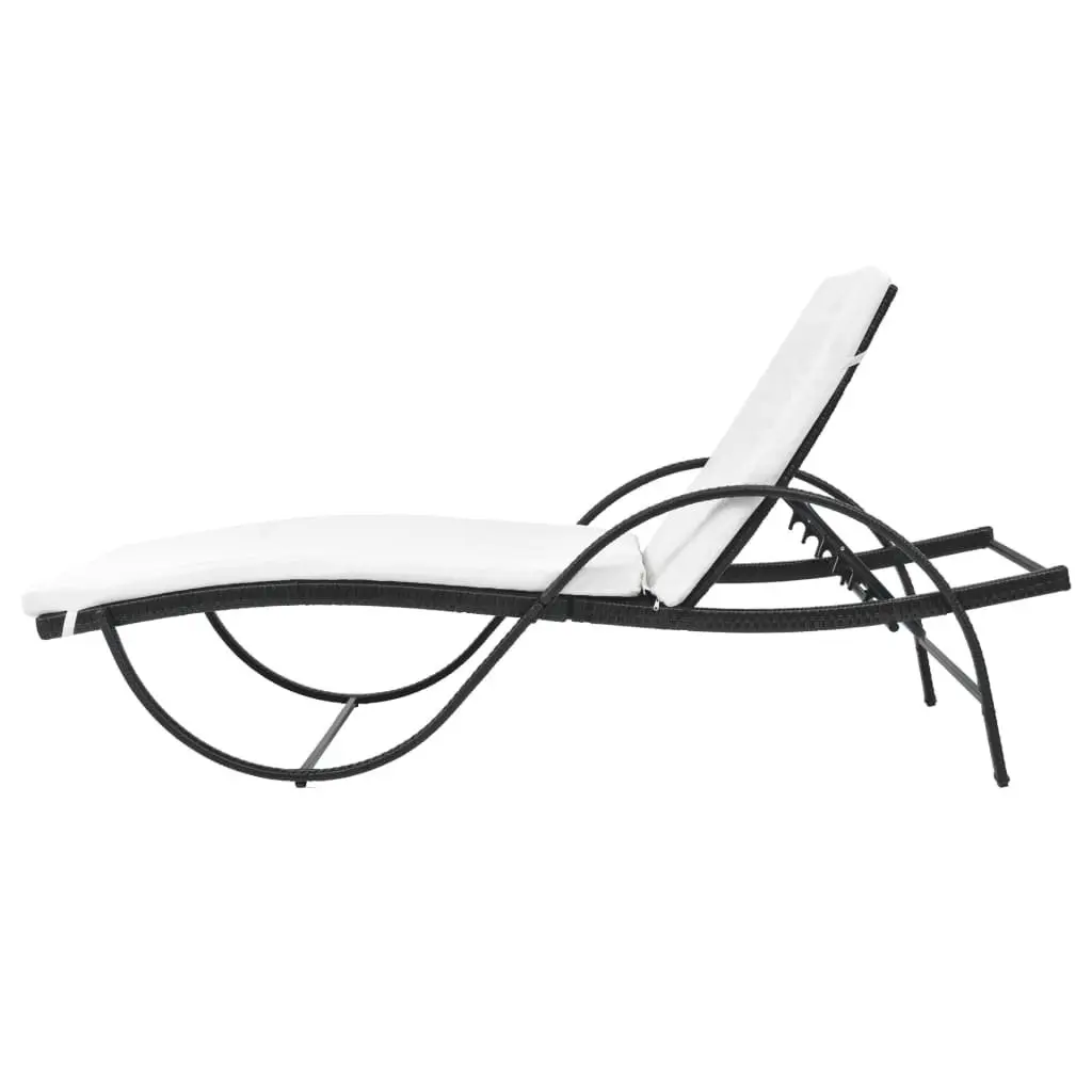 Sun Lounger PE Rattan with Cushion and Side Table Black
