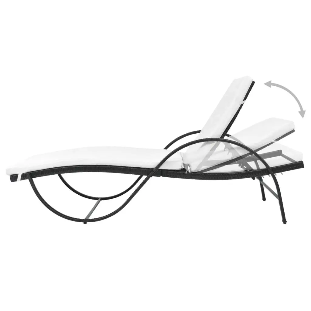 Sun Lounger PE Rattan with Cushion and Side Table Black