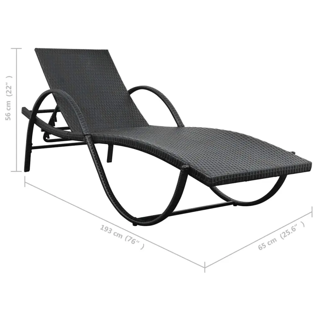 Sun Lounger PE Rattan with Cushion and Side Table Black
