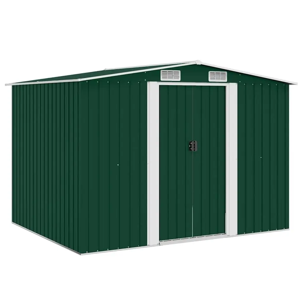 Metal Garden Storage Shed Galvanised Steel Green 257 x 205 x 178 cm Double Sliding Doors