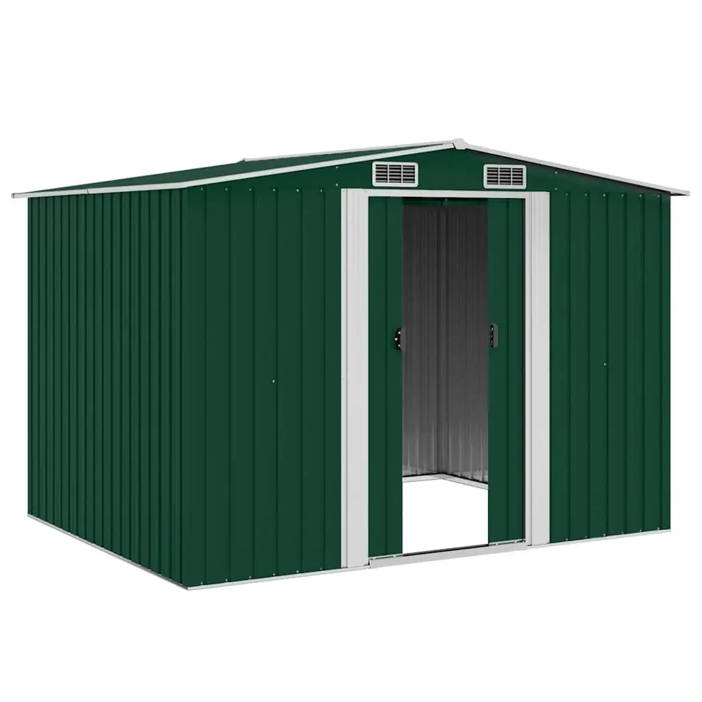 Metal Garden Storage Shed Galvanised Steel Green 257 x 205 x 178 cm Double Sliding Doors