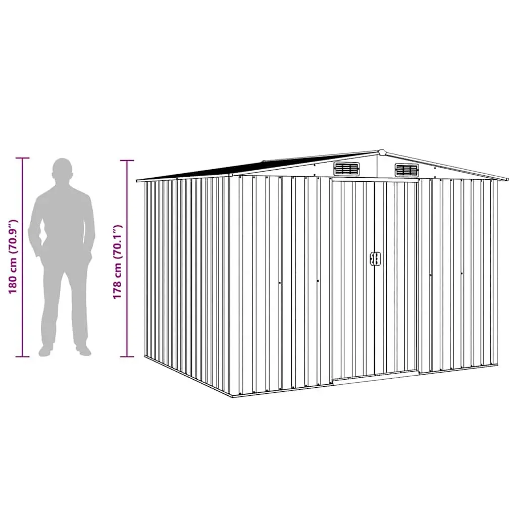 Metal Garden Storage Shed Galvanised Steel Green 257 x 205 x 178 cm Double Sliding Doors