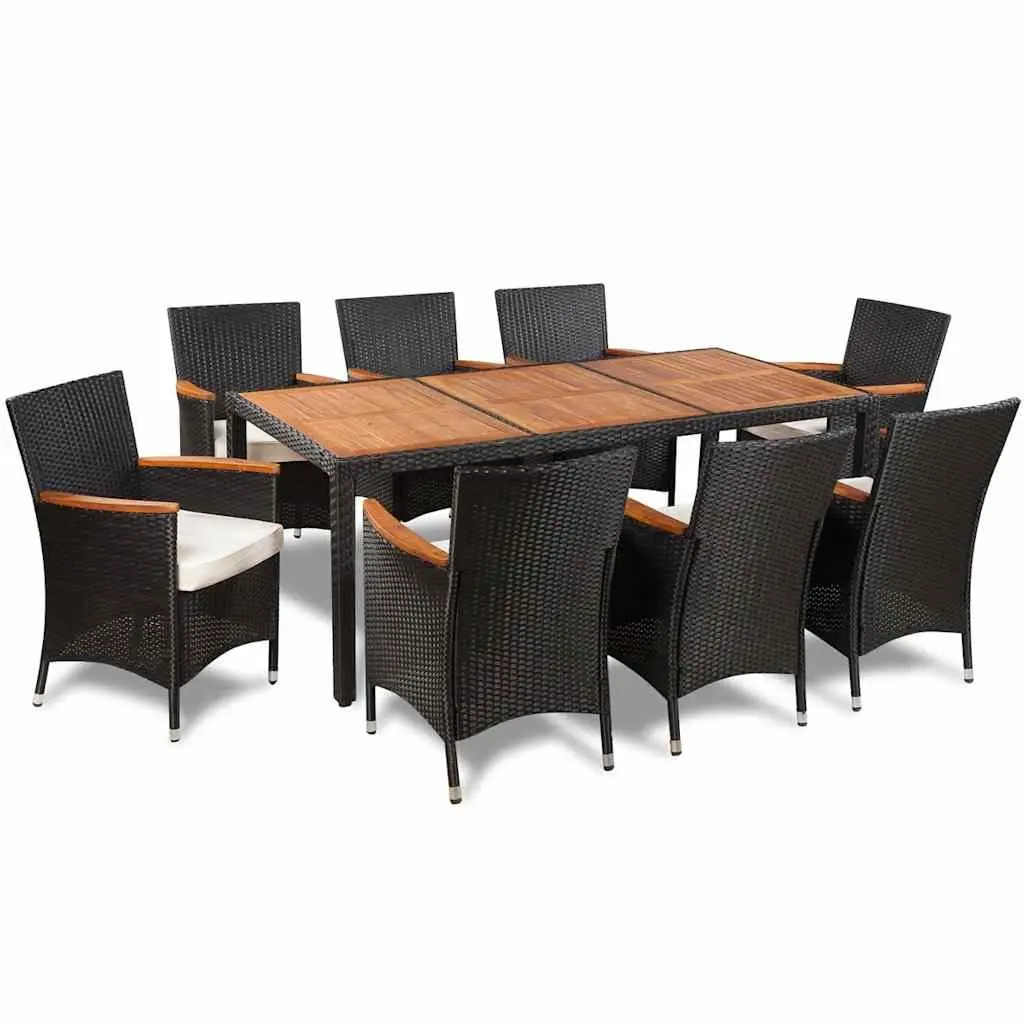 Outdoor Dining Set Poly Rattan 9 Piece Black Table Chairs Cushions Garden Patio