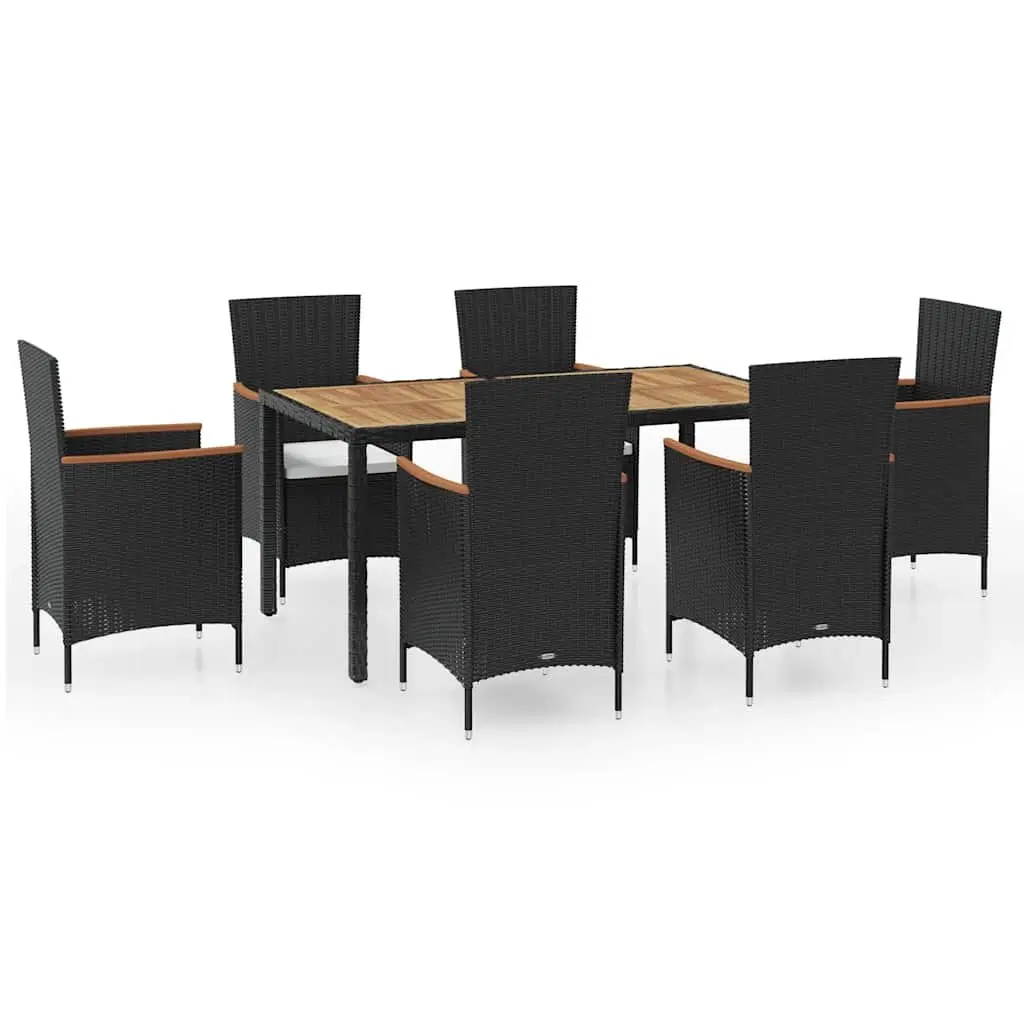 Outdoor Dining Set Poly Rattan 7 Piece Table 6 Chairs Cushions Black