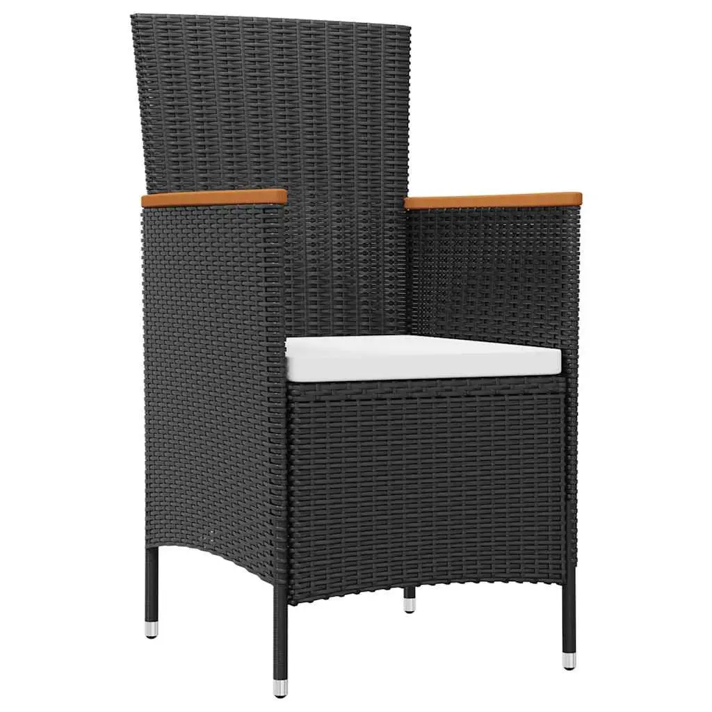 Outdoor Dining Set Poly Rattan 7 Piece Table 6 Chairs Cushions Black