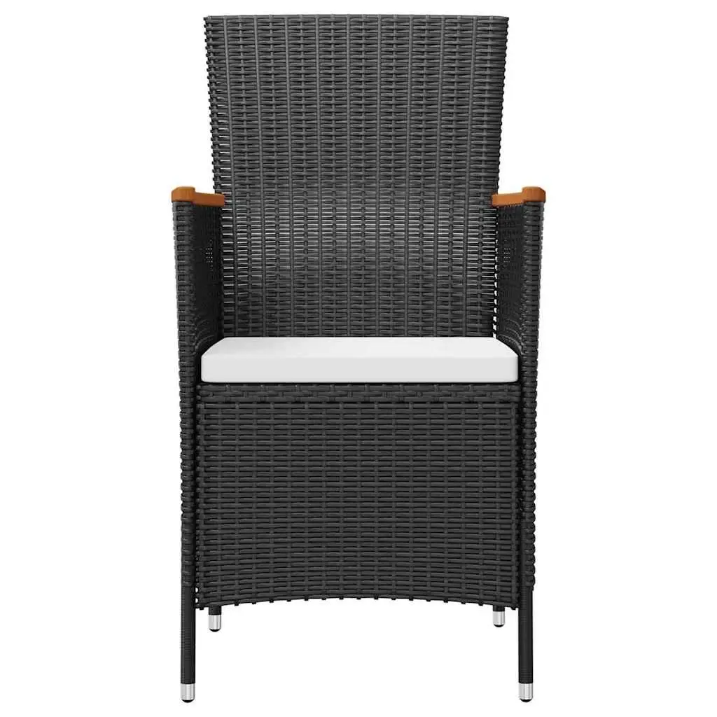 Outdoor Dining Set Poly Rattan 7 Piece Table 6 Chairs Cushions Black