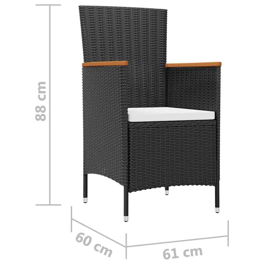 Outdoor Dining Set Poly Rattan 7 Piece Table 6 Chairs Cushions Black