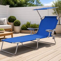 Practical Blue Sun Lounger with Adjustable Canopy for Relaxation