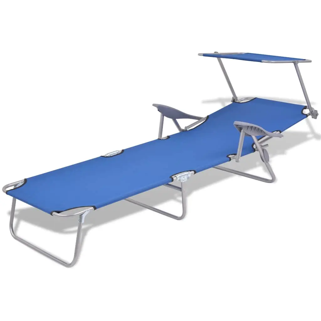 Blue Sun Lounger with Adjustable Canopy for Relaxation