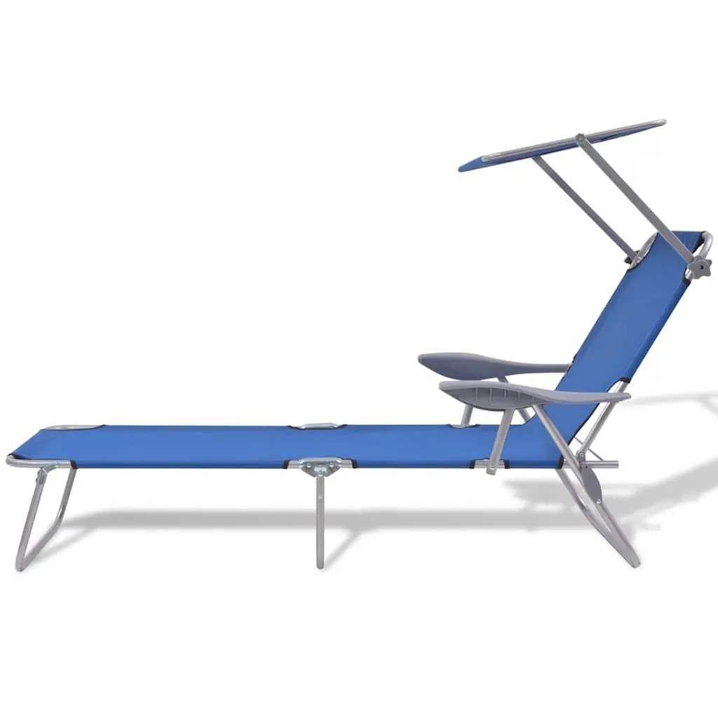 Blue Sun Lounger with Adjustable Canopy for Relaxation