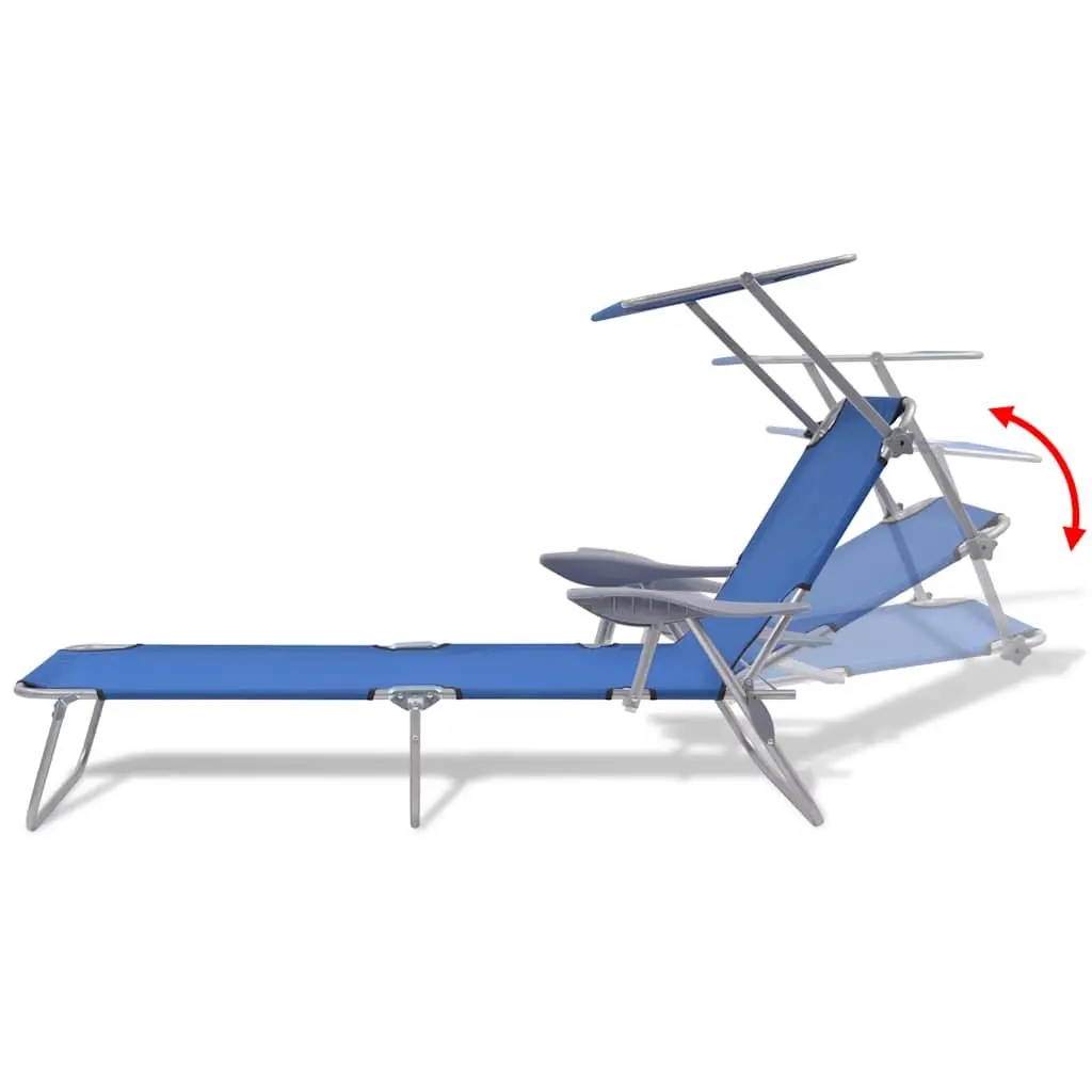 Blue Sun Lounger with Adjustable Canopy for Relaxation