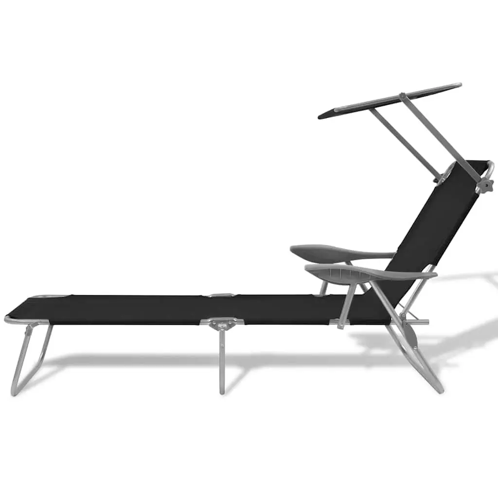 Foldable Outdoor Lounge Chair with Adjustable Canopy for Beach Relaxation Black