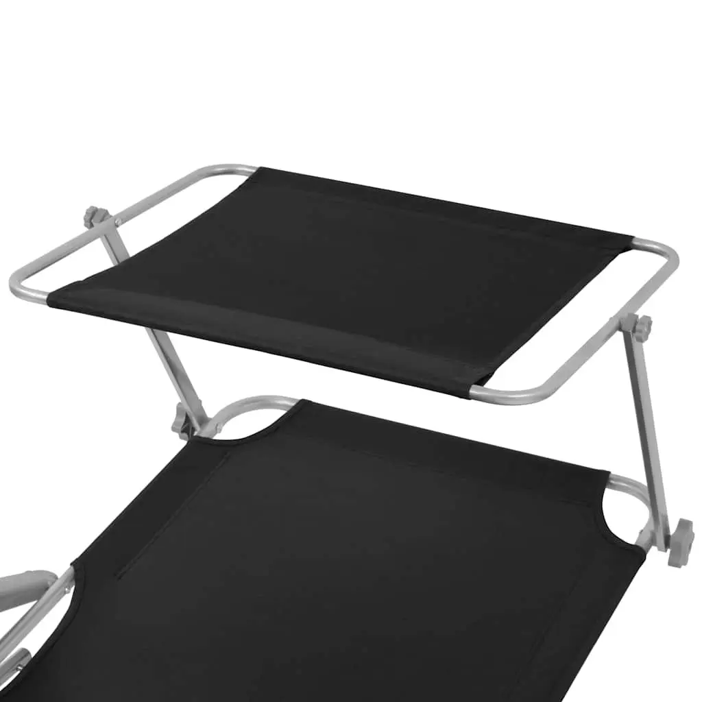 Foldable Outdoor Lounge Chair with Adjustable Canopy for Beach Relaxation Black