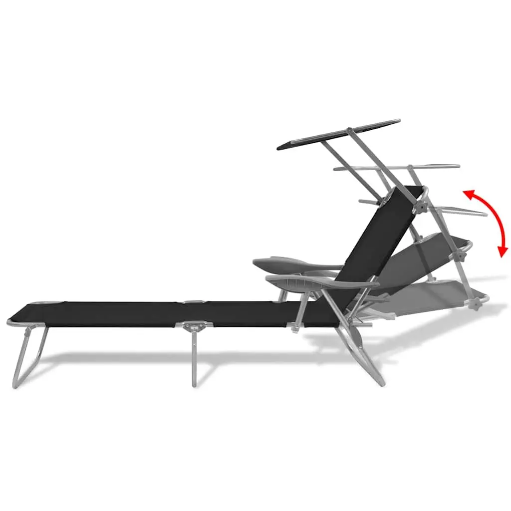Foldable Outdoor Lounge Chair with Adjustable Canopy for Beach Relaxation Black