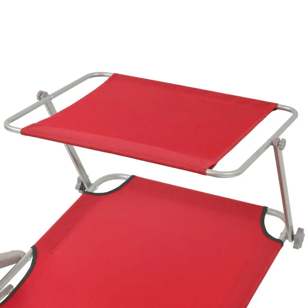 Foldable Beach Chair Red with Adjustable Canopy and Backrest Outdoor Sun Lounger