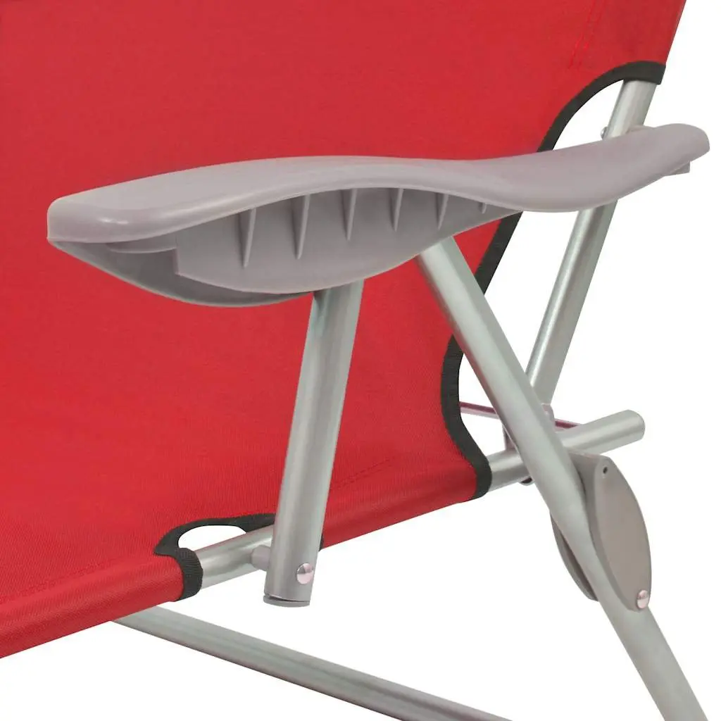 Foldable Beach Chair Red with Adjustable Canopy and Backrest Outdoor Sun Lounger
