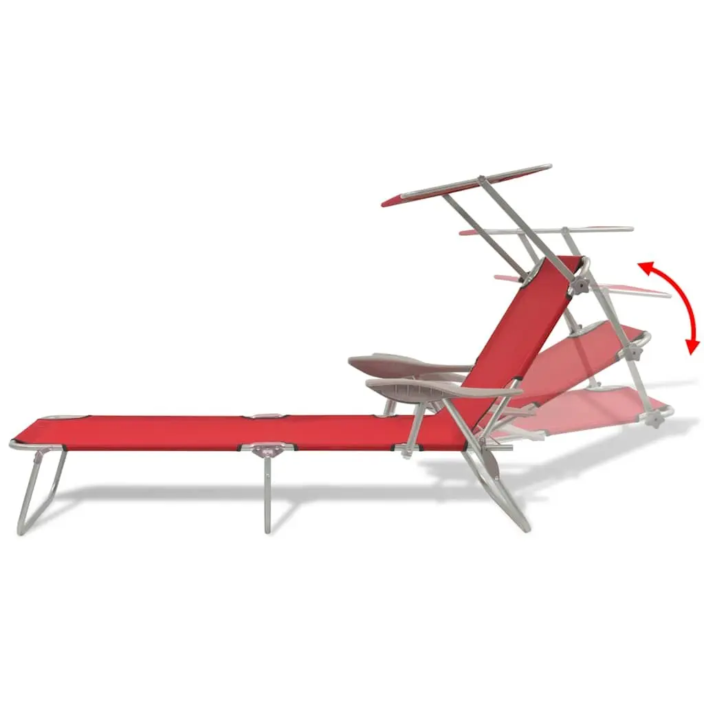 Foldable Beach Chair Red with Adjustable Canopy and Backrest Outdoor Sun Lounger