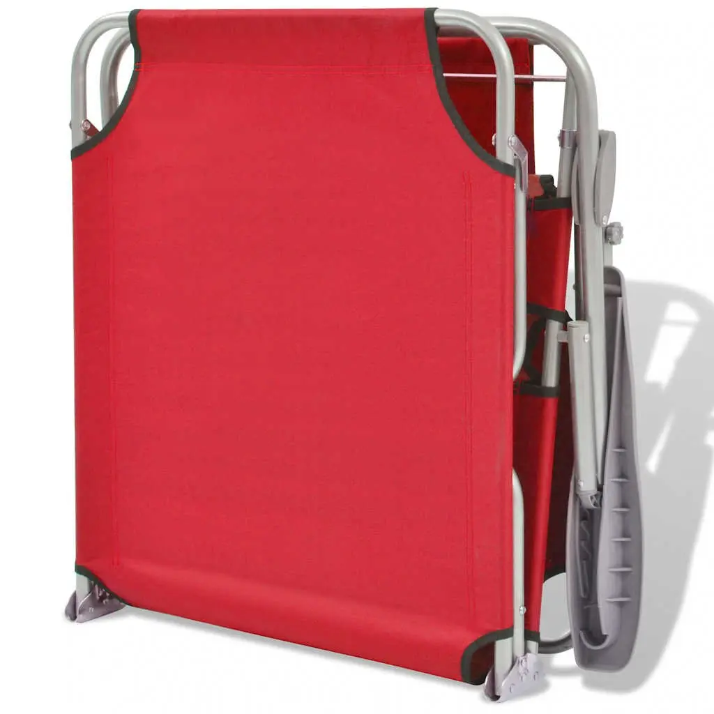 Foldable Beach Chair Red with Adjustable Canopy and Backrest Outdoor Sun Lounger
