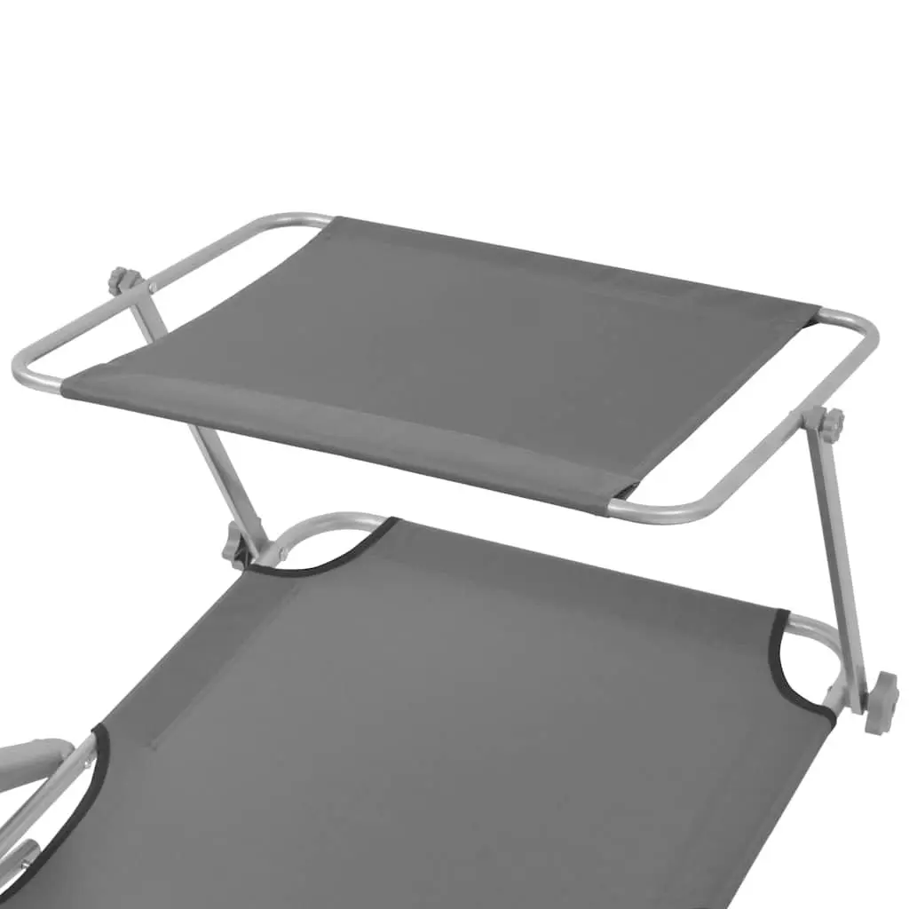 Sun Lounger Adjustable Canopy Foldable Chair Grey Outdoor