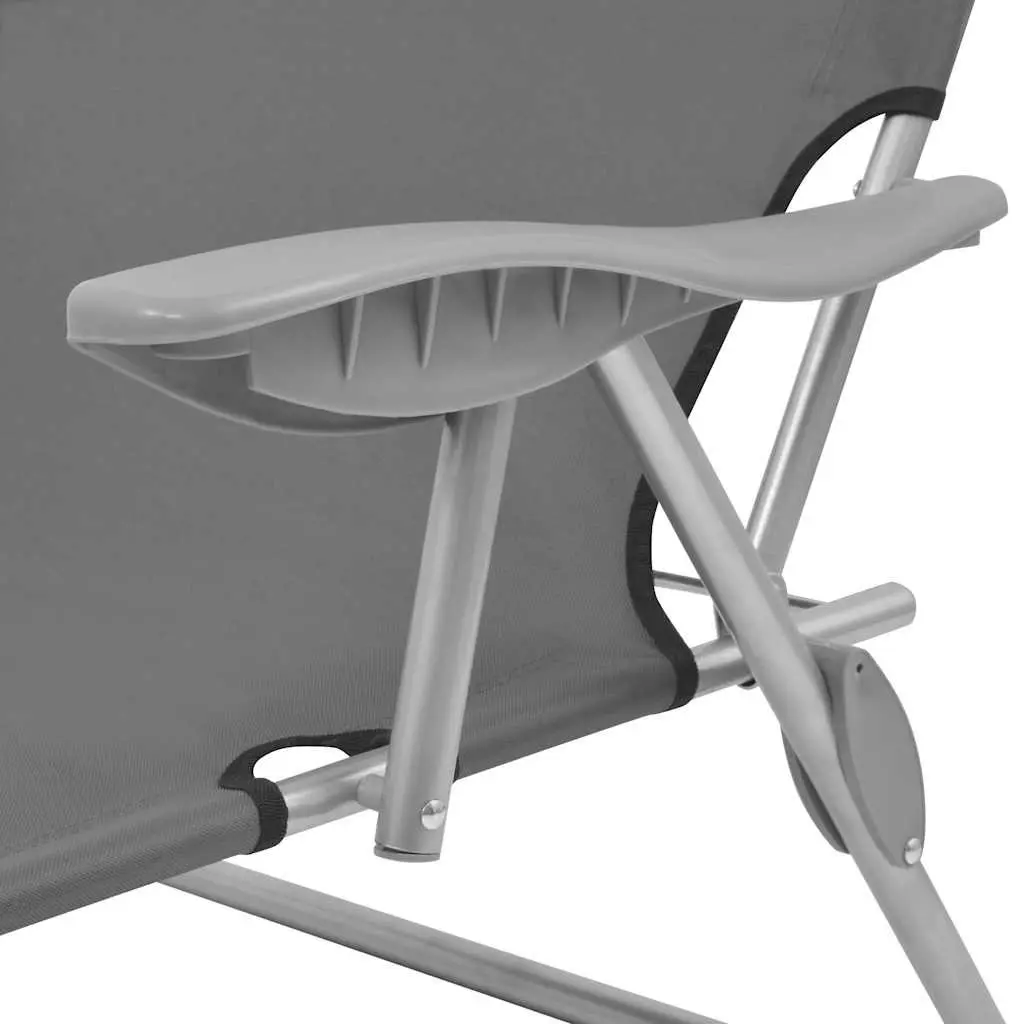 Sun Lounger Adjustable Canopy Foldable Chair Grey Outdoor