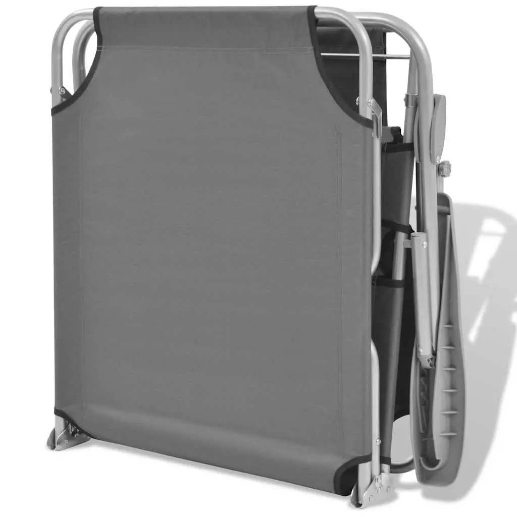 Sun Lounger Adjustable Canopy Foldable Chair Grey Outdoor