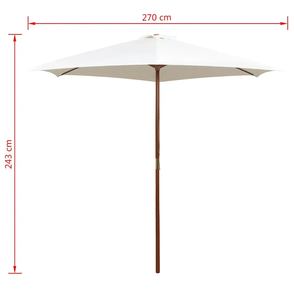 Garden Parasol Wooden Pole 270x270 cm White Outdoor Shade Sun Protection