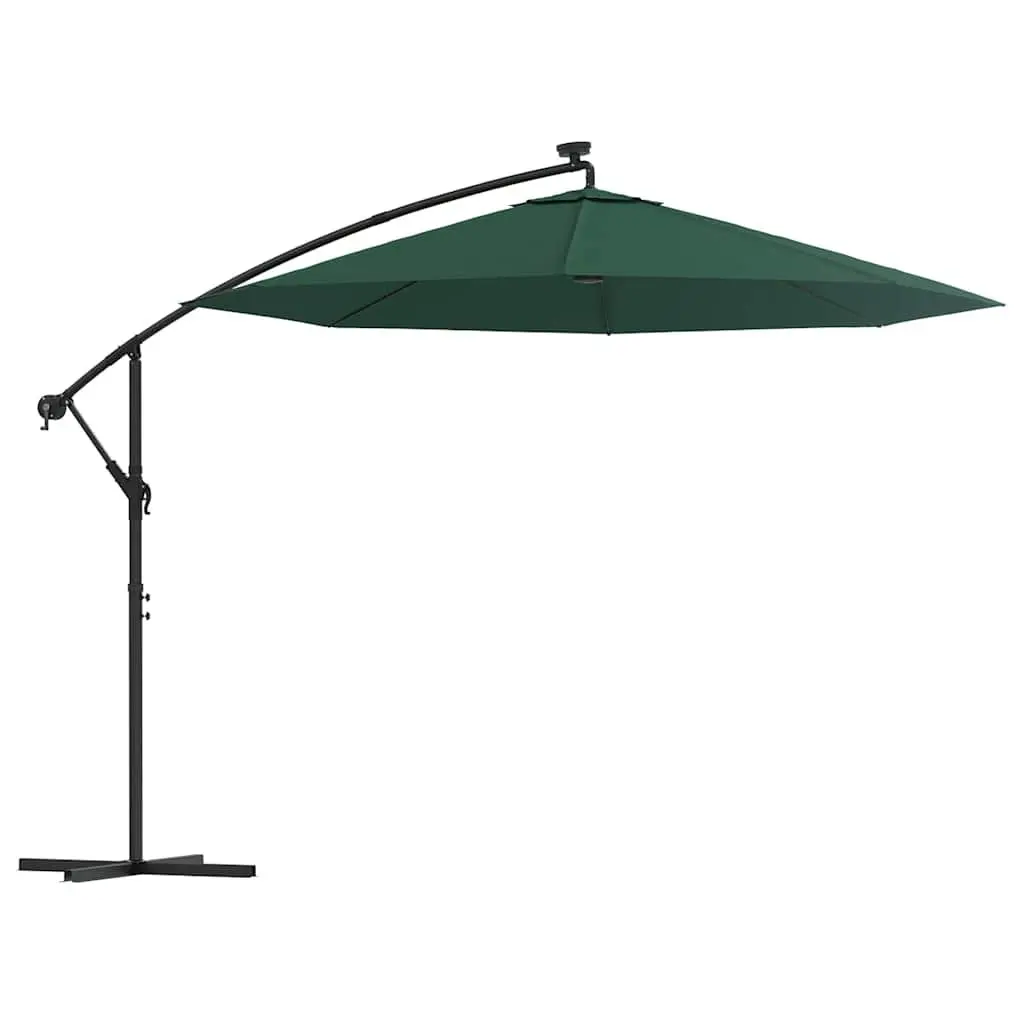 Hanging Garden Parasol UV Resistant Polyester 300 cm Green with LED Lighting