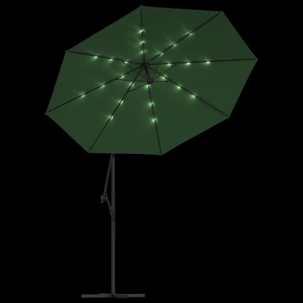 Hanging Garden Parasol UV Resistant Polyester 300 cm Green with LED Lighting