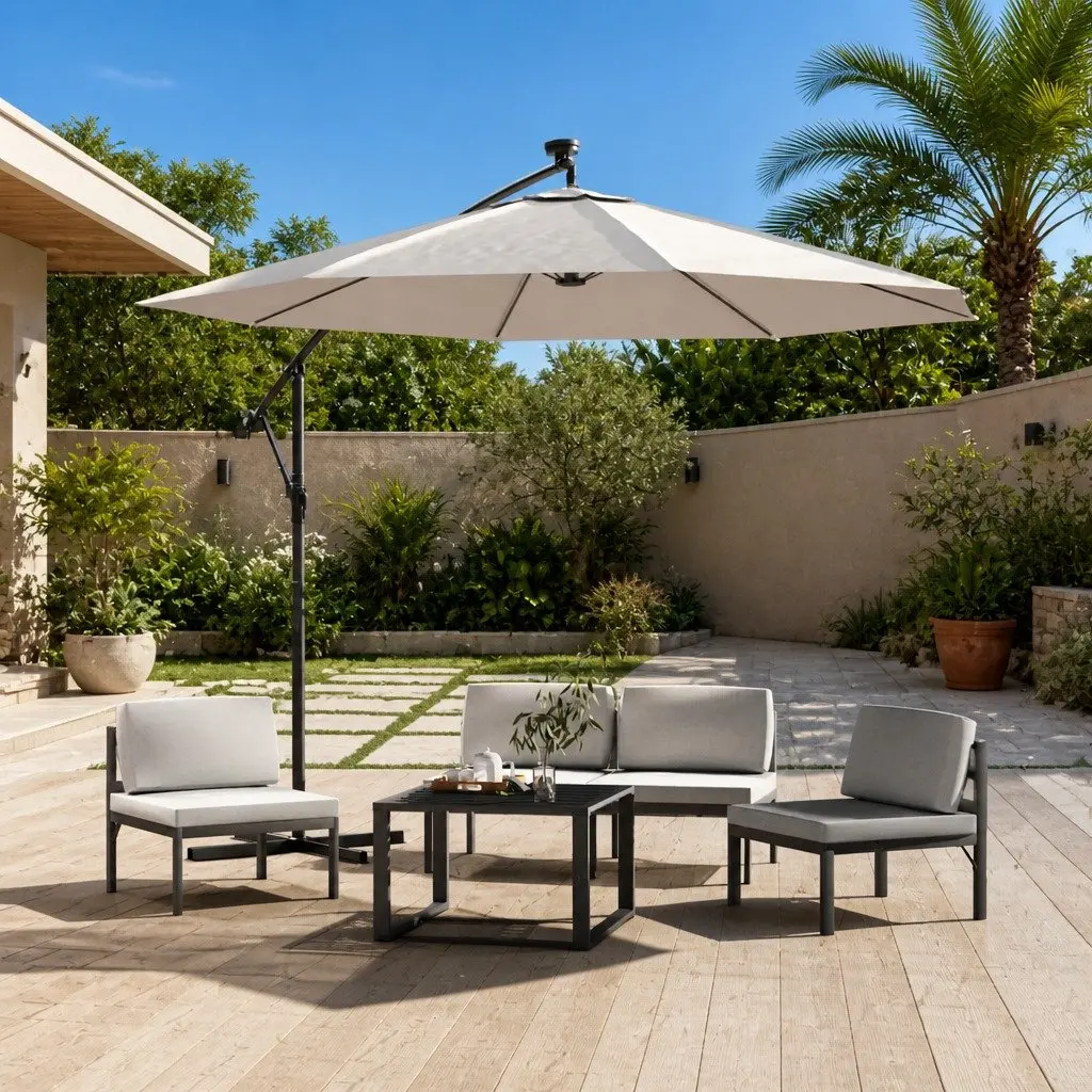 300cm Outdoor Parasol with Solar-Powered LEDs
