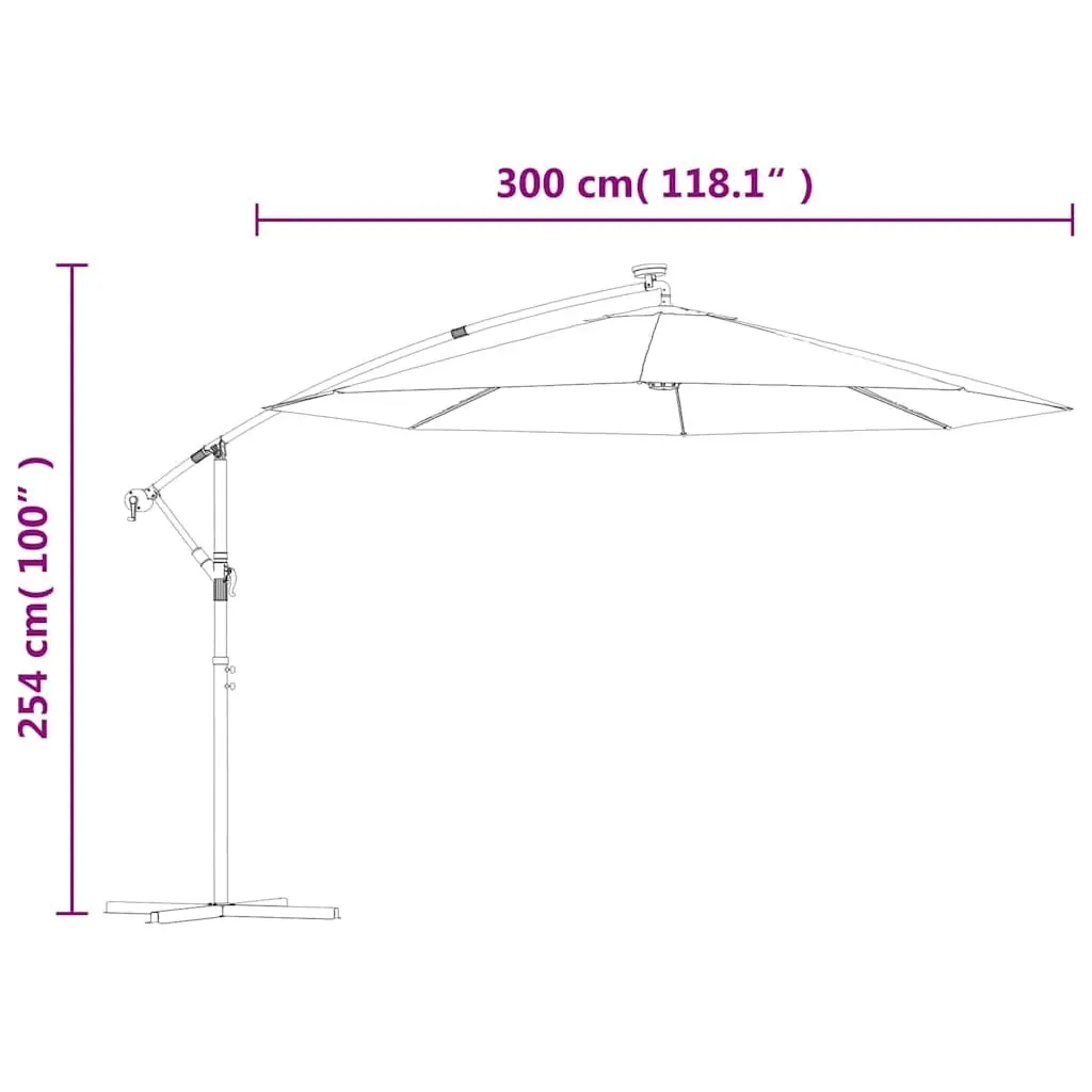 300cm Outdoor Parasol with Solar-Powered LEDs