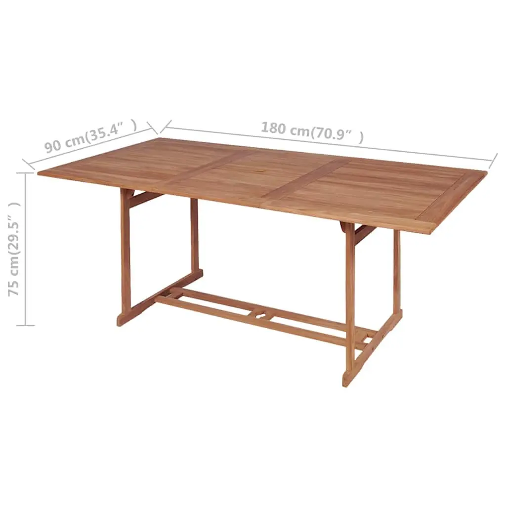 Teak Wood Outdoor Dining Table 180x90x75cm Brown Patio Garden Furniture with Parasol Hole