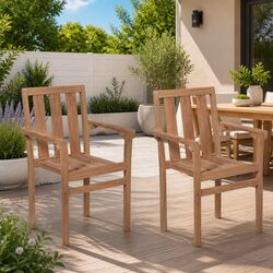 Stackable Outdoor Chairs Set 2 pcs Garden Patio Seating Teak Wood Brown