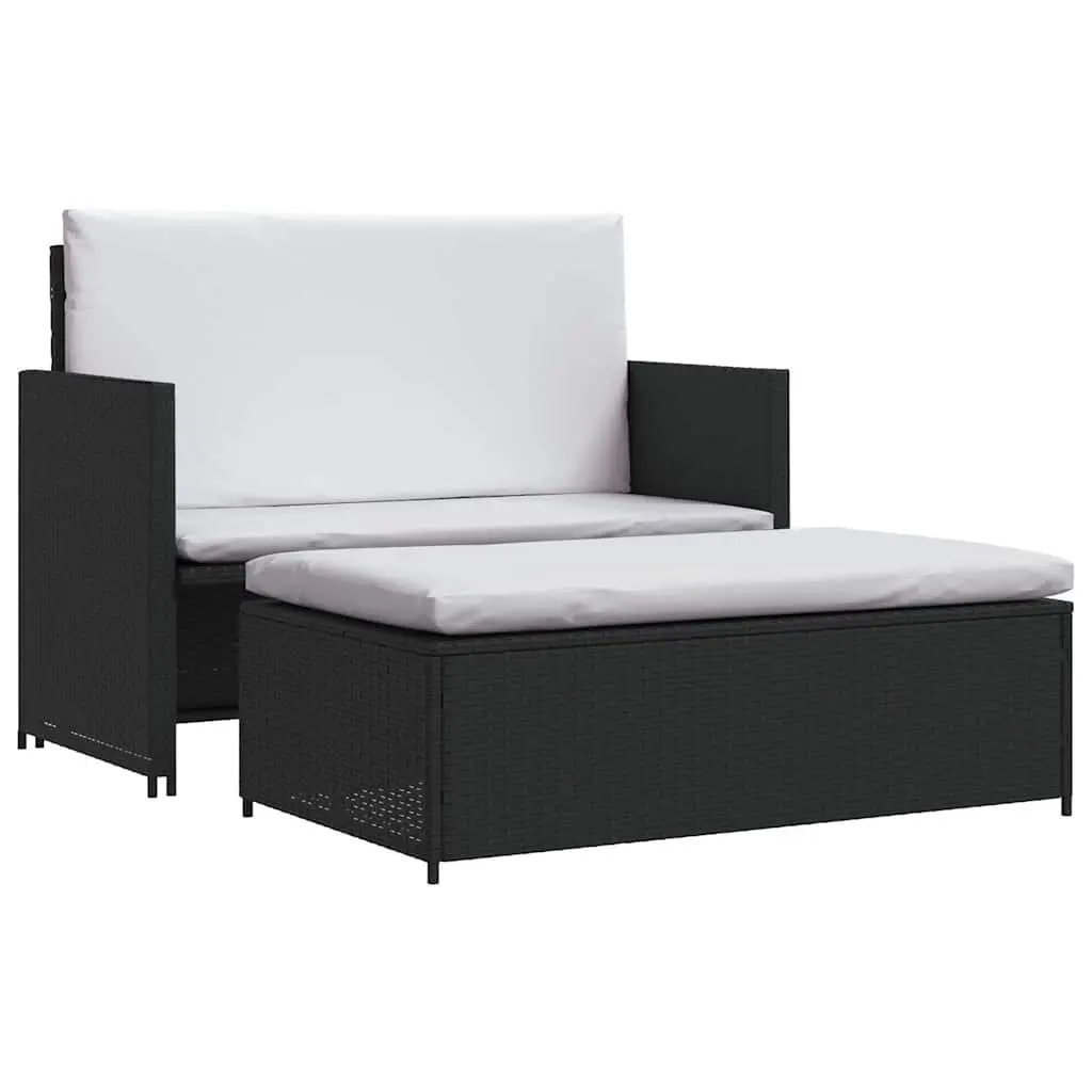 2 Piece Garden Lounge Set with Cushions Poly Rattan Outdoor Sofa Stool Black