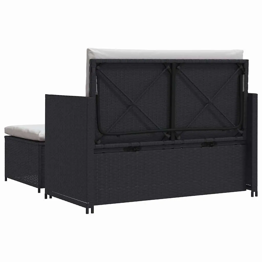 2 Piece Garden Lounge Set with Cushions Poly Rattan Outdoor Sofa Stool Black