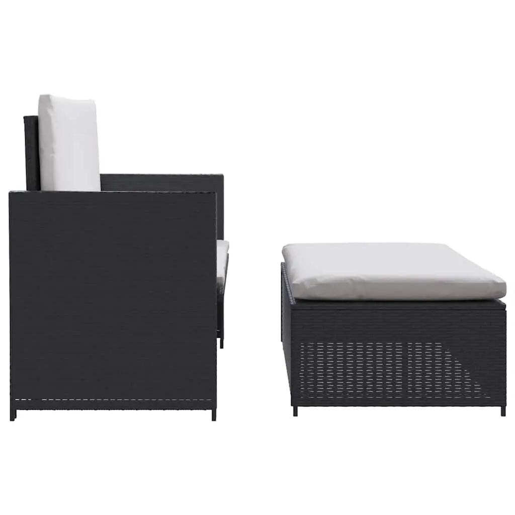 2 Piece Garden Lounge Set with Cushions Poly Rattan Outdoor Sofa Stool Black