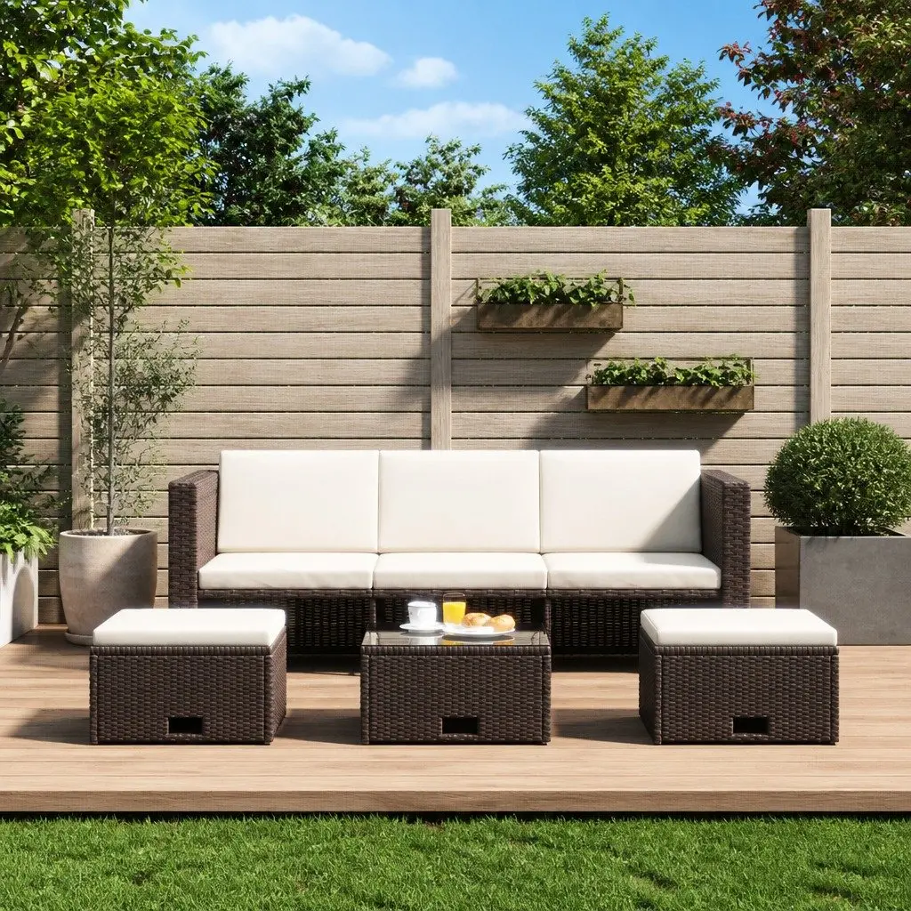4 Piece Rattan Lounge Set for Outdoor Use