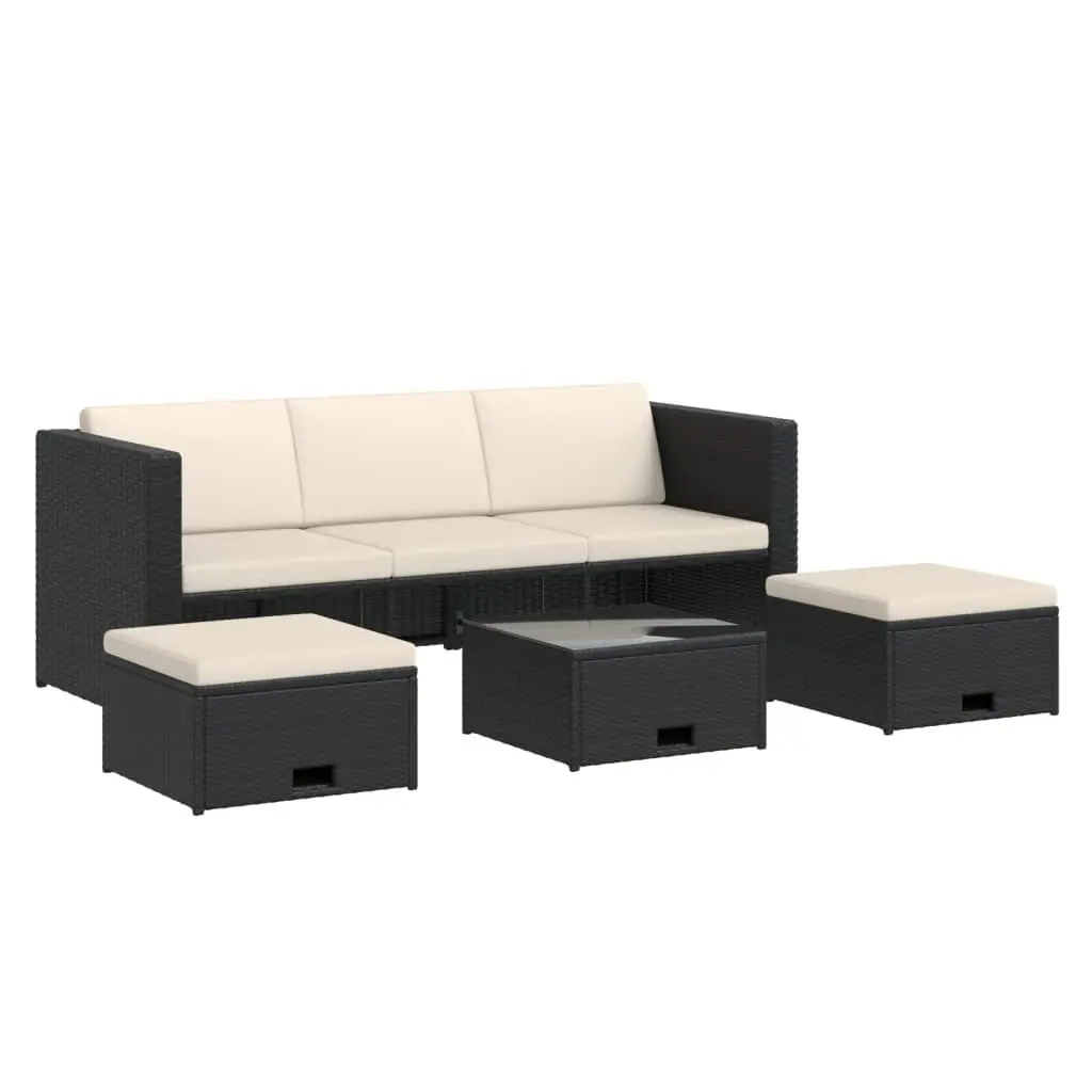4 Piece Outdoor Furniture Rattan Sofa Set with Cushions Black