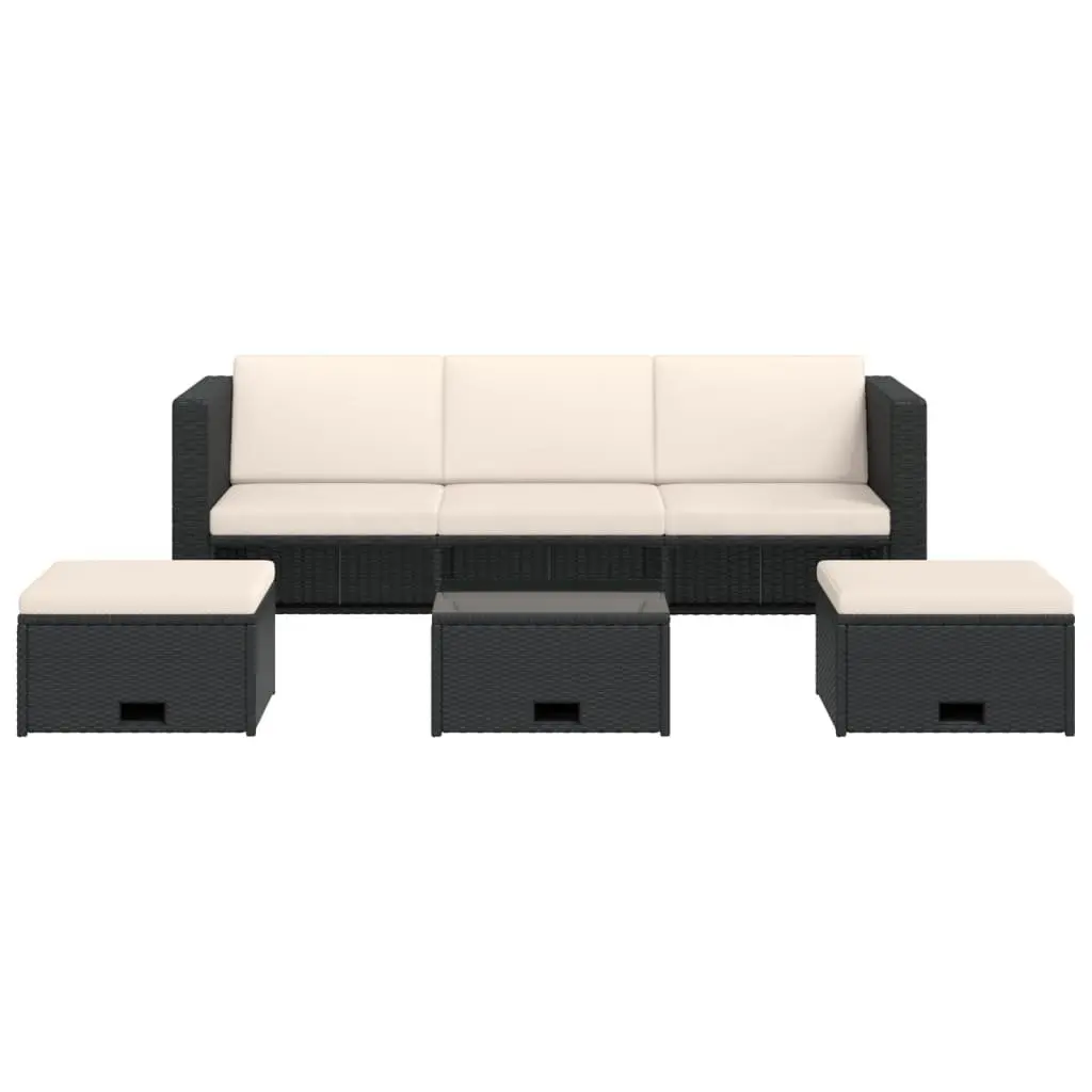 4 Piece Outdoor Furniture Rattan Sofa Set with Cushions Black