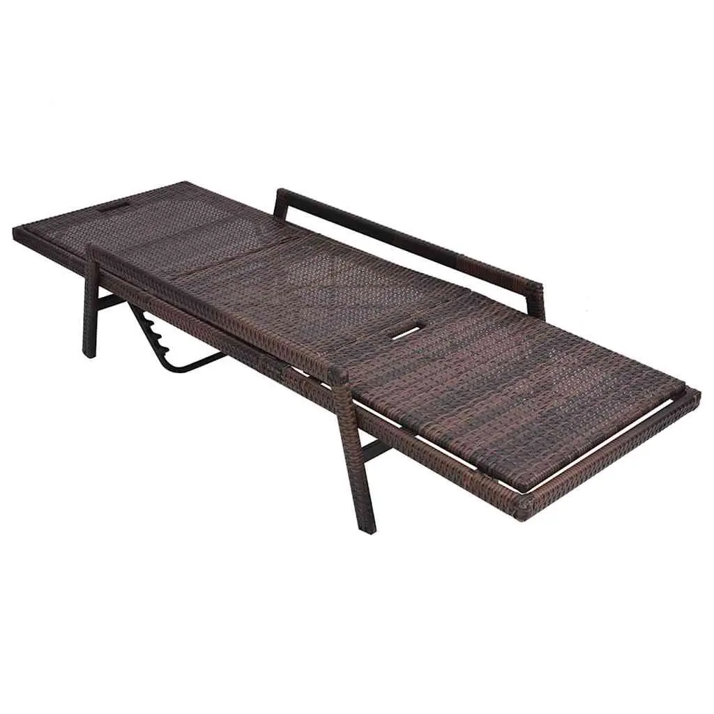 Sun Lounger Rattan Adjustable Reclining Chair Outdoor Garden Bed with Cushion Brown