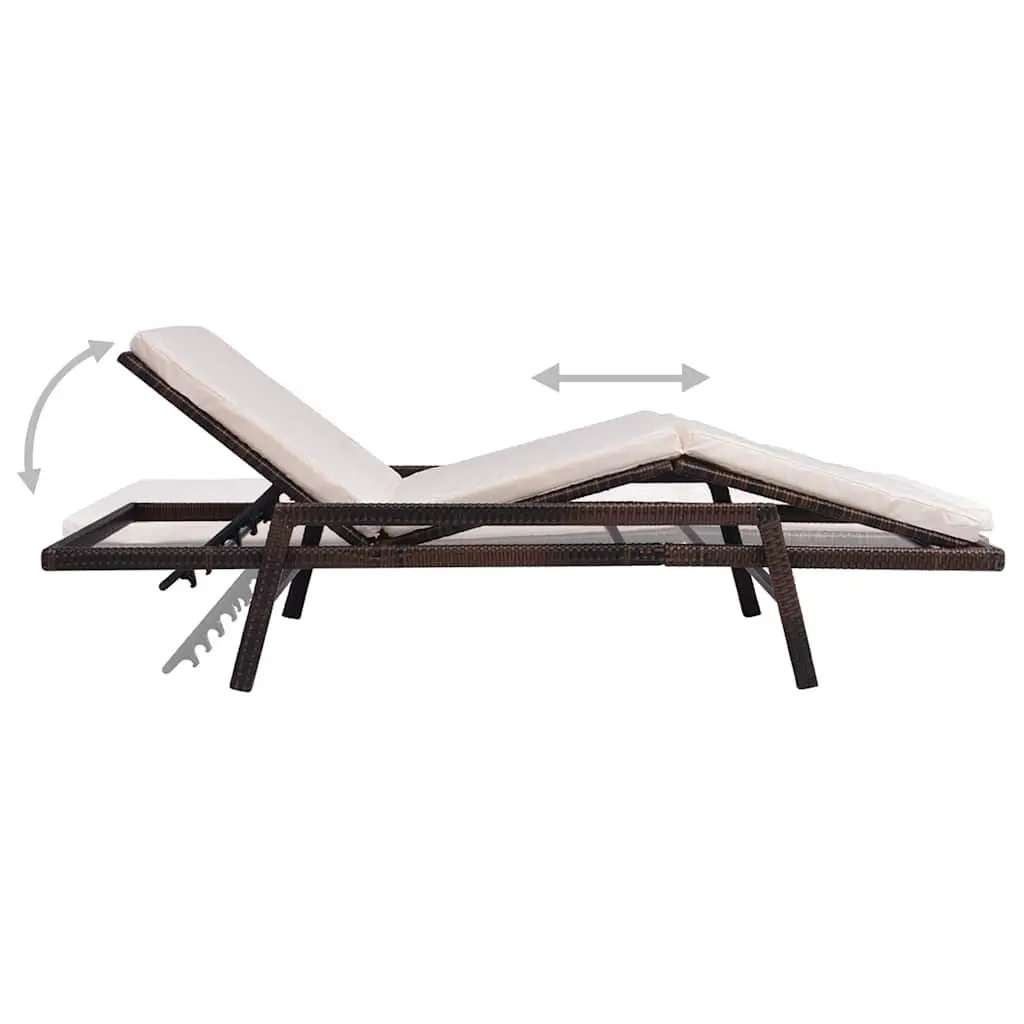 Sun Lounger Rattan Adjustable Reclining Chair Outdoor Garden Bed with Cushion Brown
