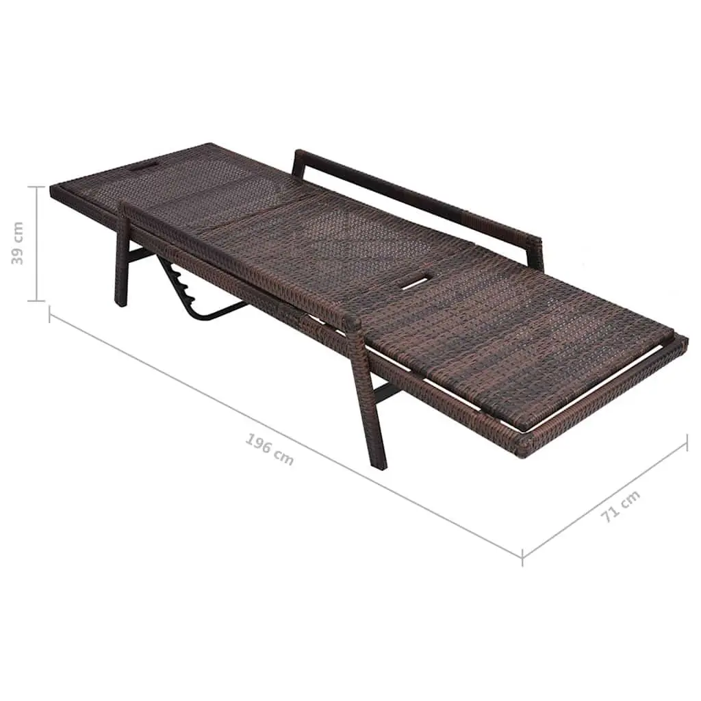 Sun Lounger Rattan Adjustable Reclining Chair Outdoor Garden Bed with Cushion Brown