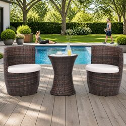 3 Piece Bistro Set Outdoor Garden Patio Furniture Rattan Table Chairs Cushions