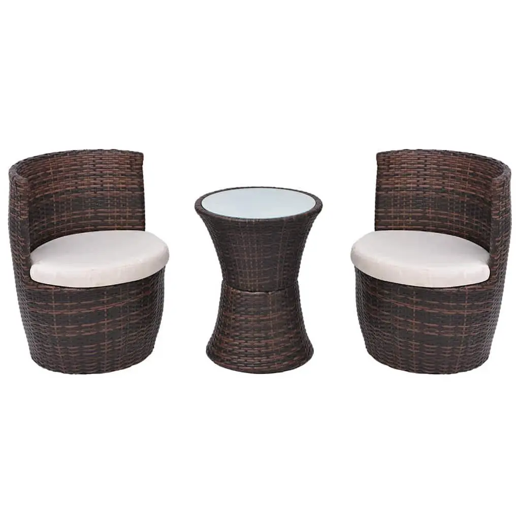 3 Piece Bistro Set Rattan Steel Frame Brown Outdoor Garden Patio Furniture with Cushions