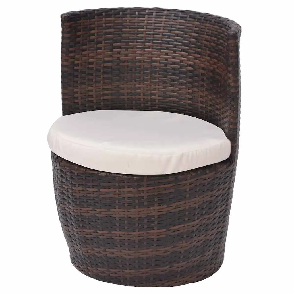 3 Piece Bistro Set Rattan Steel Frame Brown Outdoor Garden Patio Furniture with Cushions