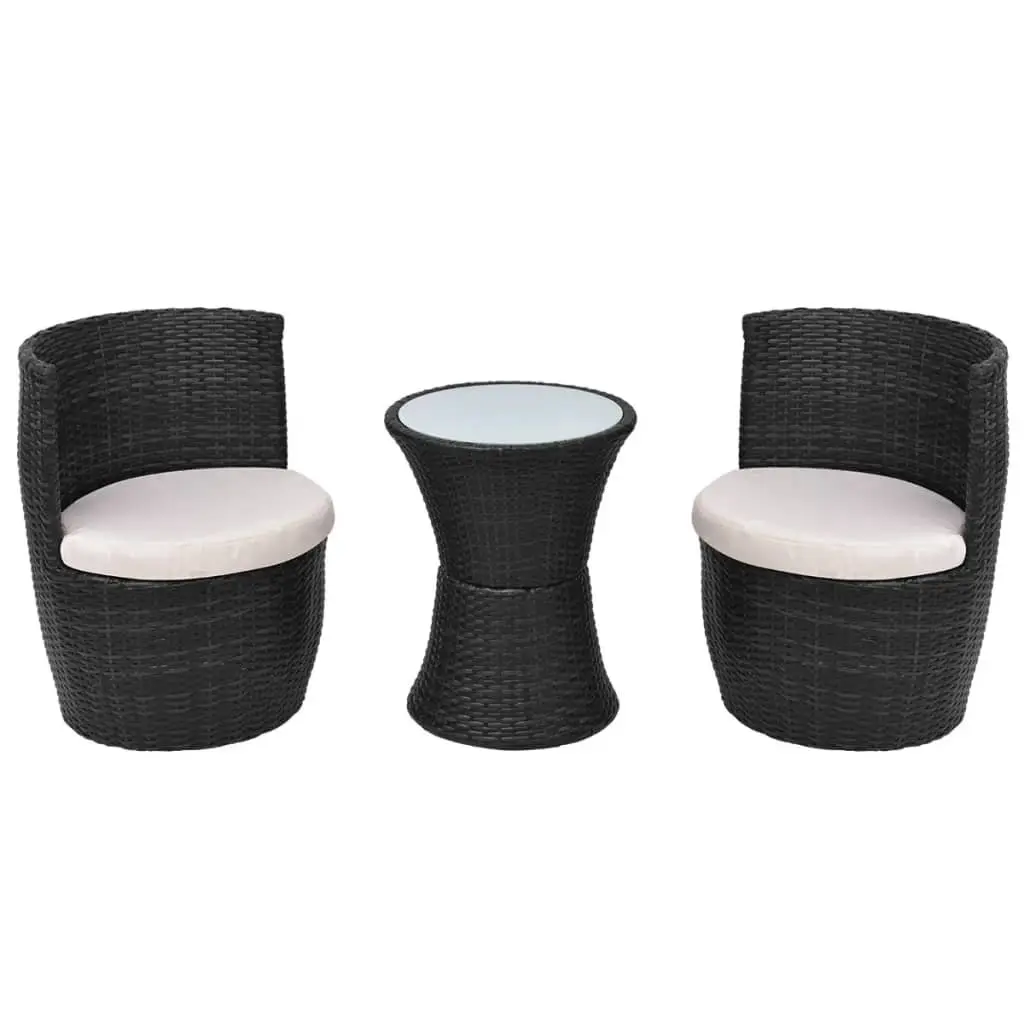 Outdoor Bistro Set 3 Piece Rattan Patio Furniture Garden Table Chairs Cushions