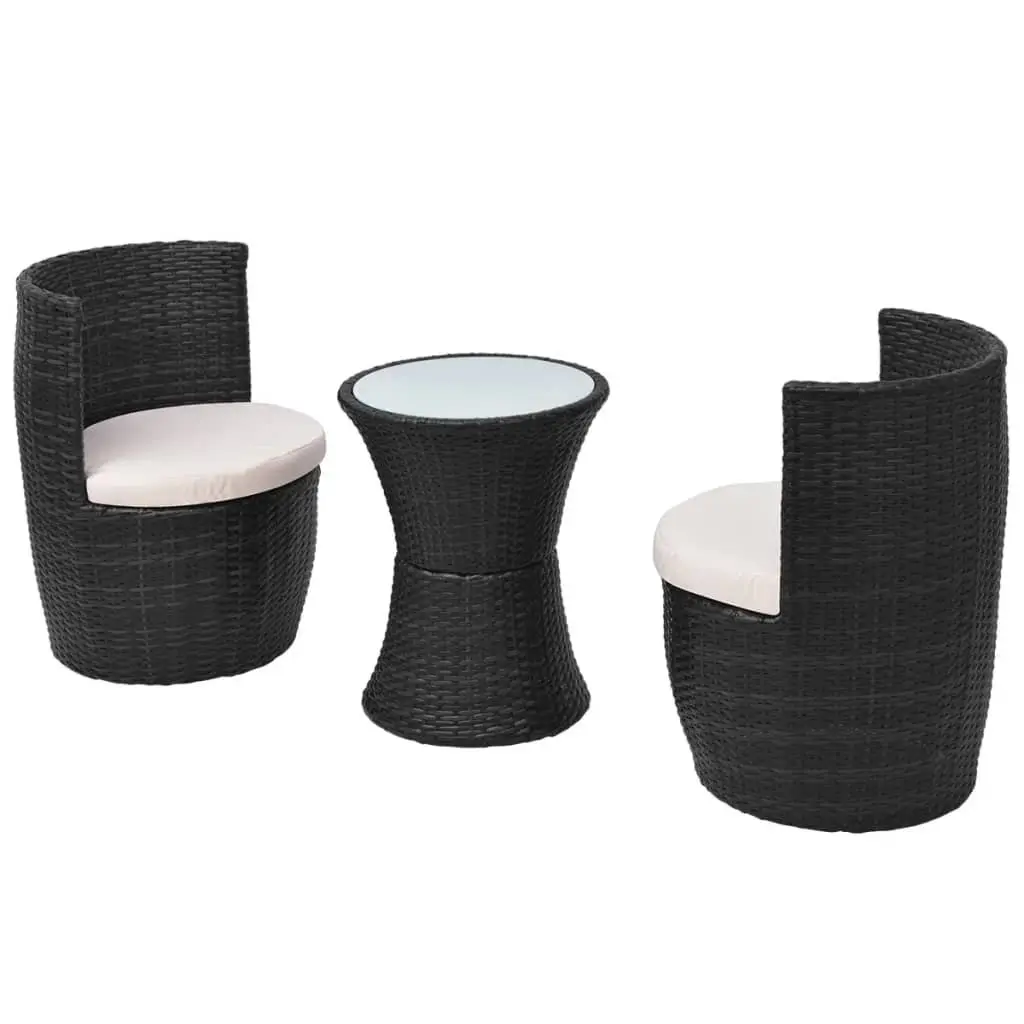 Outdoor Bistro Set 3 Piece Rattan Patio Furniture Garden Table Chairs Cushions