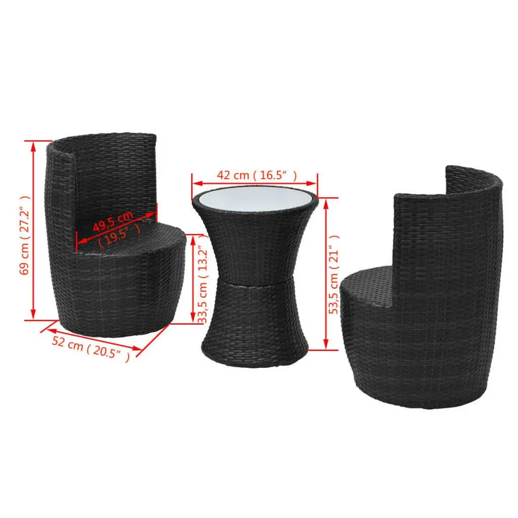 Outdoor Bistro Set 3 Piece Rattan Patio Furniture Garden Table Chairs Cushions