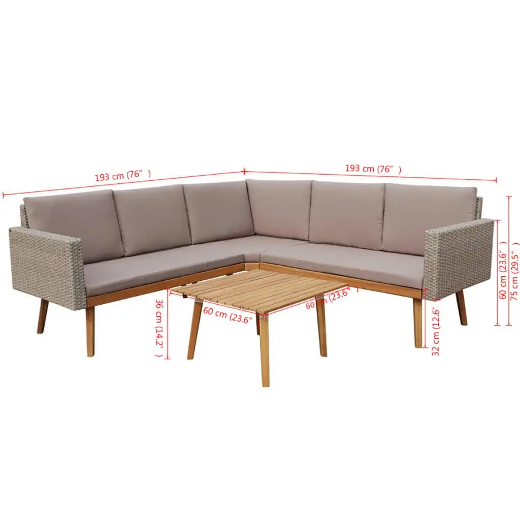 Garden Lounge Set PE Rattan Outdoor Furniture 4 Piece Grey