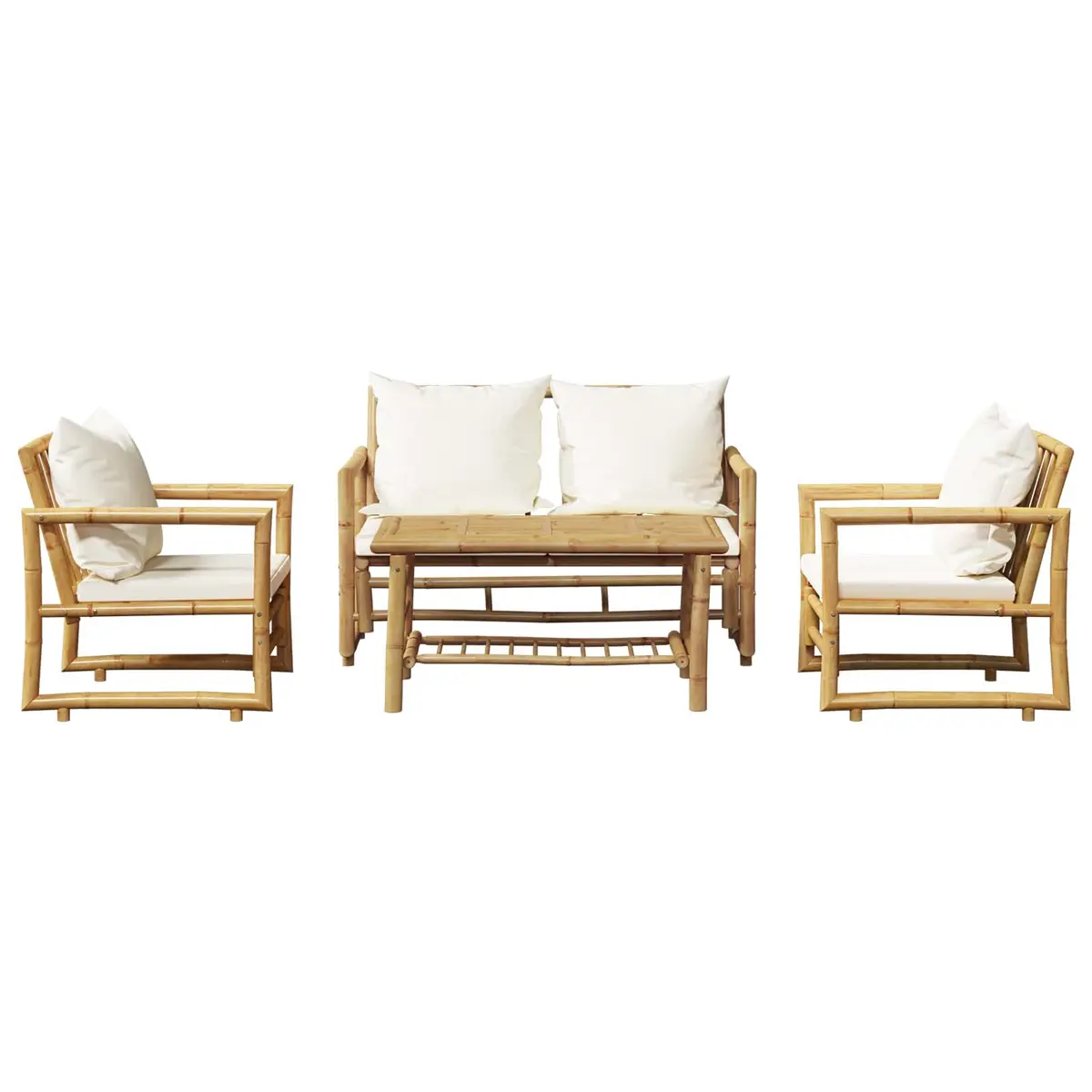 4 Piece Bamboo Garden Lounge Set Outdoor Furniture with Cushions Bench Chairs